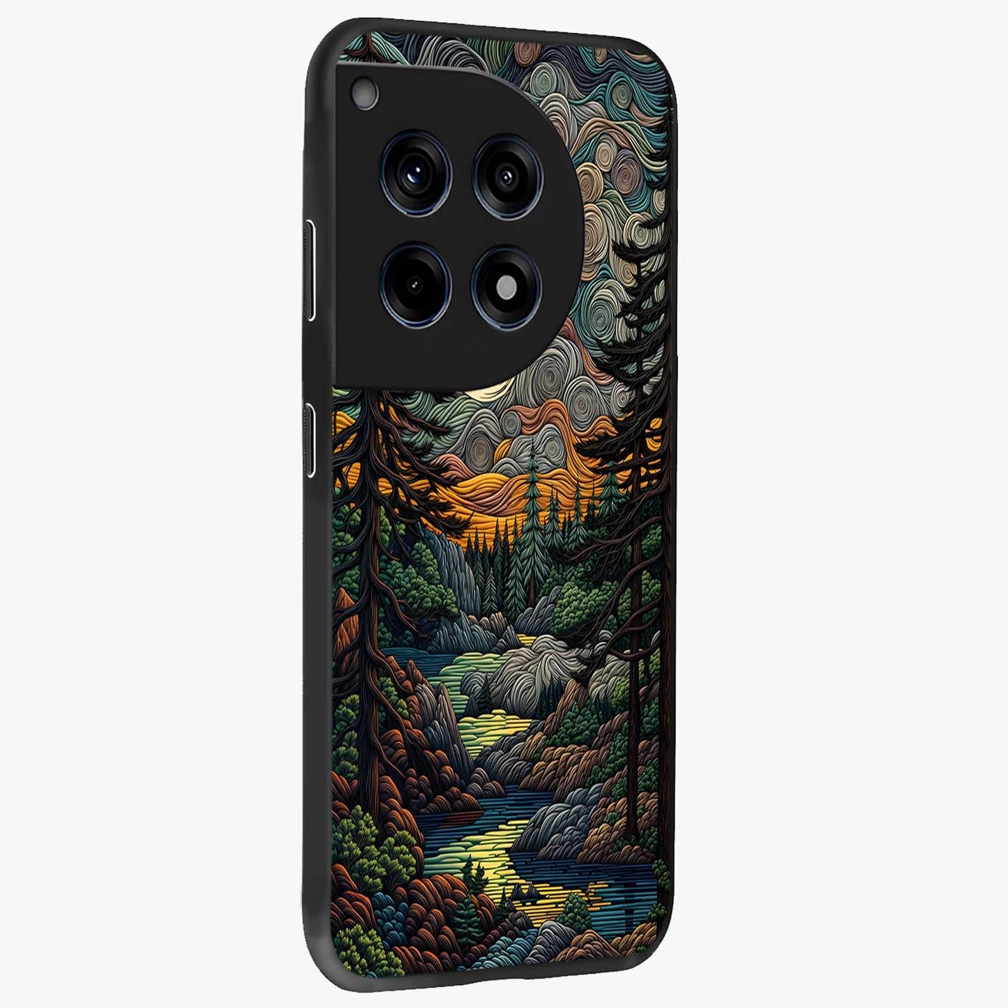 Moonlight Forest Dream Glass Case for 1+12R side perspective highlighting serene woodland textures and smooth premium build