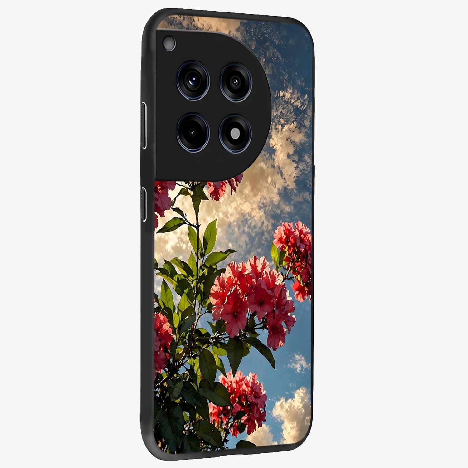 Moonlit Blossom Charm Glass Case for 1+12R side perspective highlighting refined floral textures and premium edges
