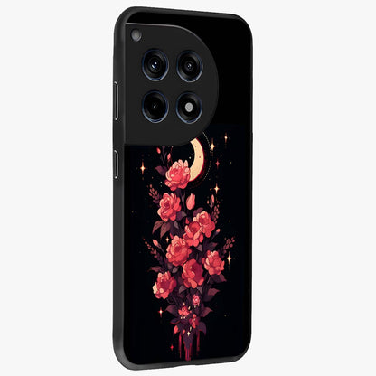 Moonlit Floral Elegance Glass Case for 1+12R side perspective highlighting elegant bloom detailing and smooth build