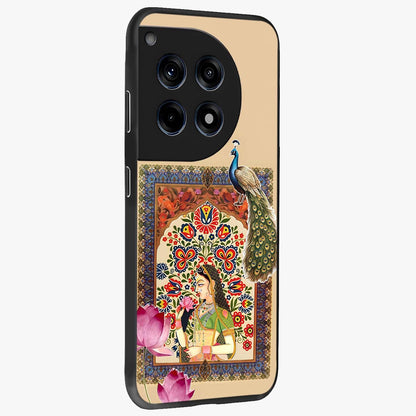 Mughal Princess and Peacock Glass Case for 1+12R side perspective highlighting detailed cultural textures and smooth premium build