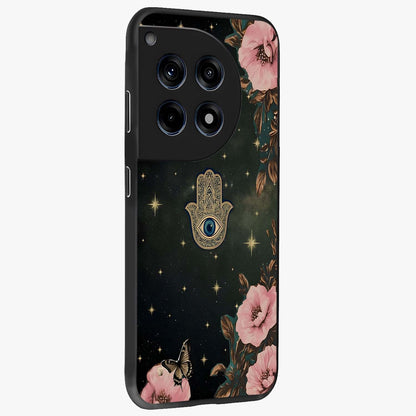 Mystic Bloom Protection Glass Case for 1+12R side perspective highlighting intricate bloom textures and sleek build