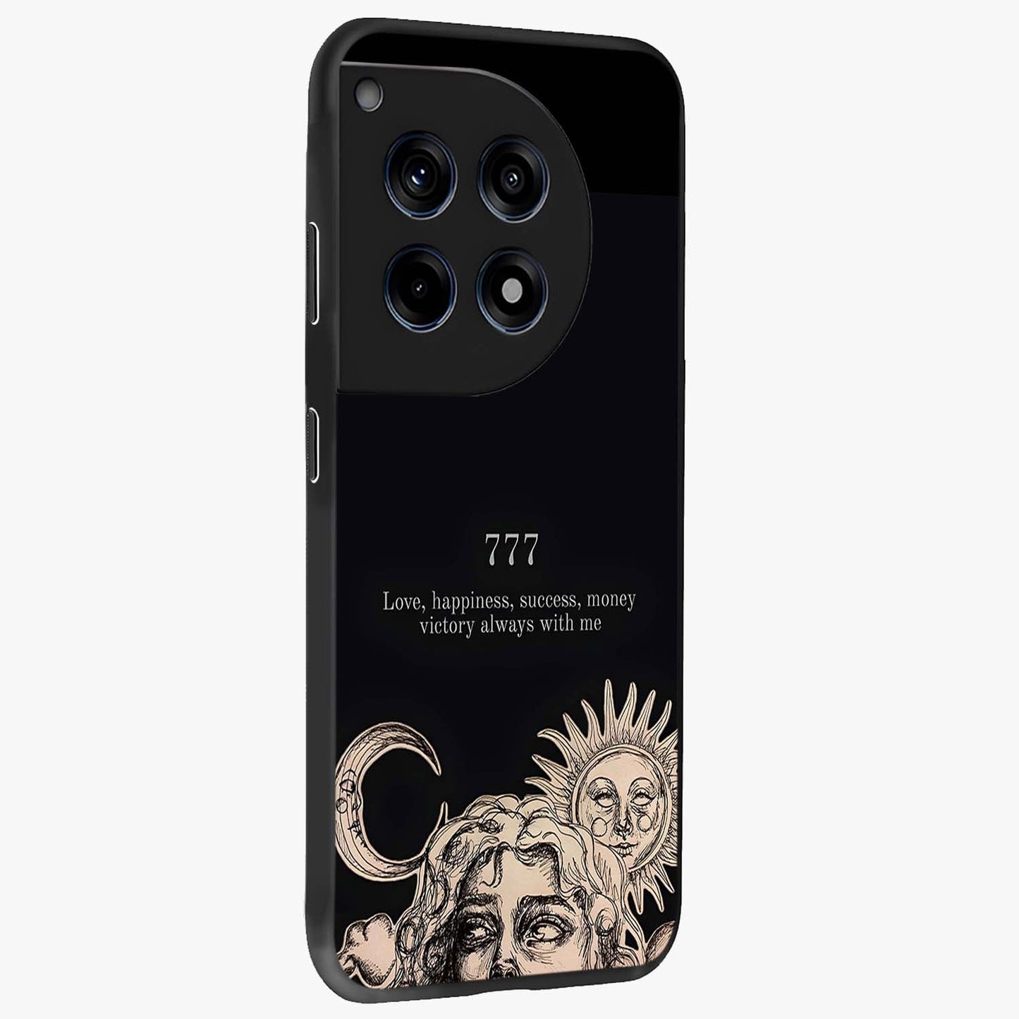 Mystic Victory Aura Glass Case for 1+12R side perspective highlighting intense textures and sleek premium build