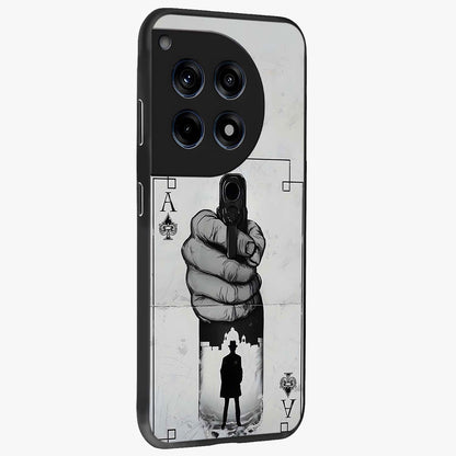 Noir Trigger Fate Glass Case for 1+12R side perspective highlighting strong contrast textures and premium edges