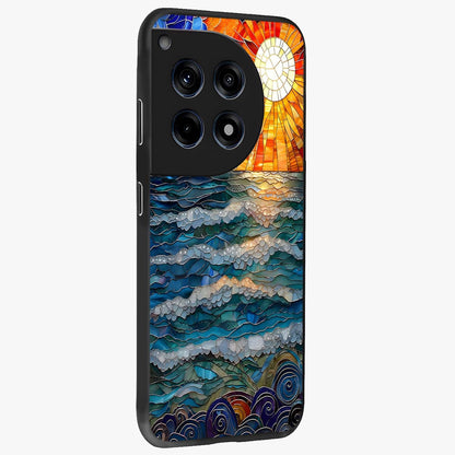 Oceanic Stained Printed Glass Case for 1+12R side perspective highlighting detailed textures and premium edges