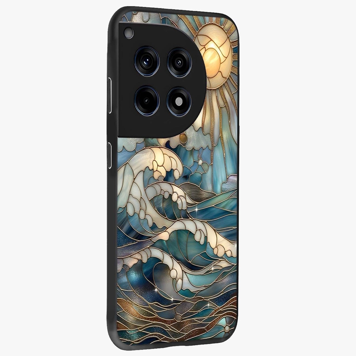 Ocean Mosaic Art Glass Case for 1+12R side perspective highlighting intricate tile textures and smooth build