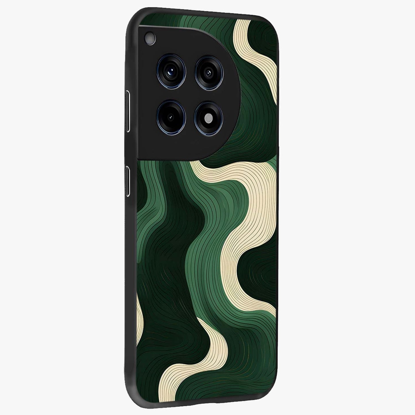 Organic Swirl Design Glass Case for 1+12R side perspective highlighting fluid textures and premium edges