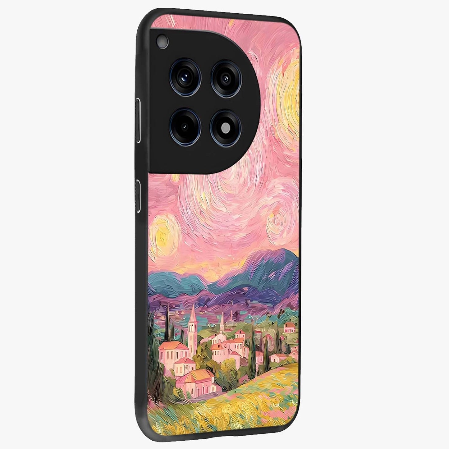 Pastel Starry Village Glass Case for 1+12R side perspective highlighting serene scenic textures and premium edges