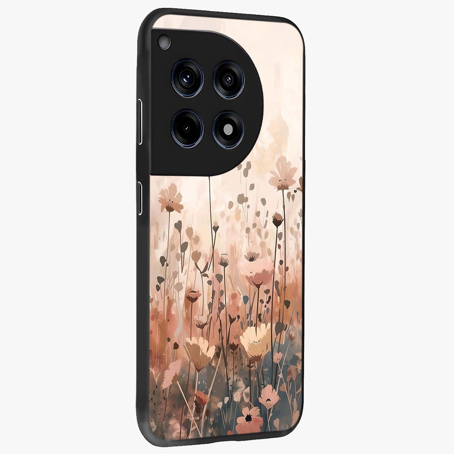 Pastel Wildflowers Glass Case for 1+12R side perspective highlighting vibrant bloom textures and smooth premium build