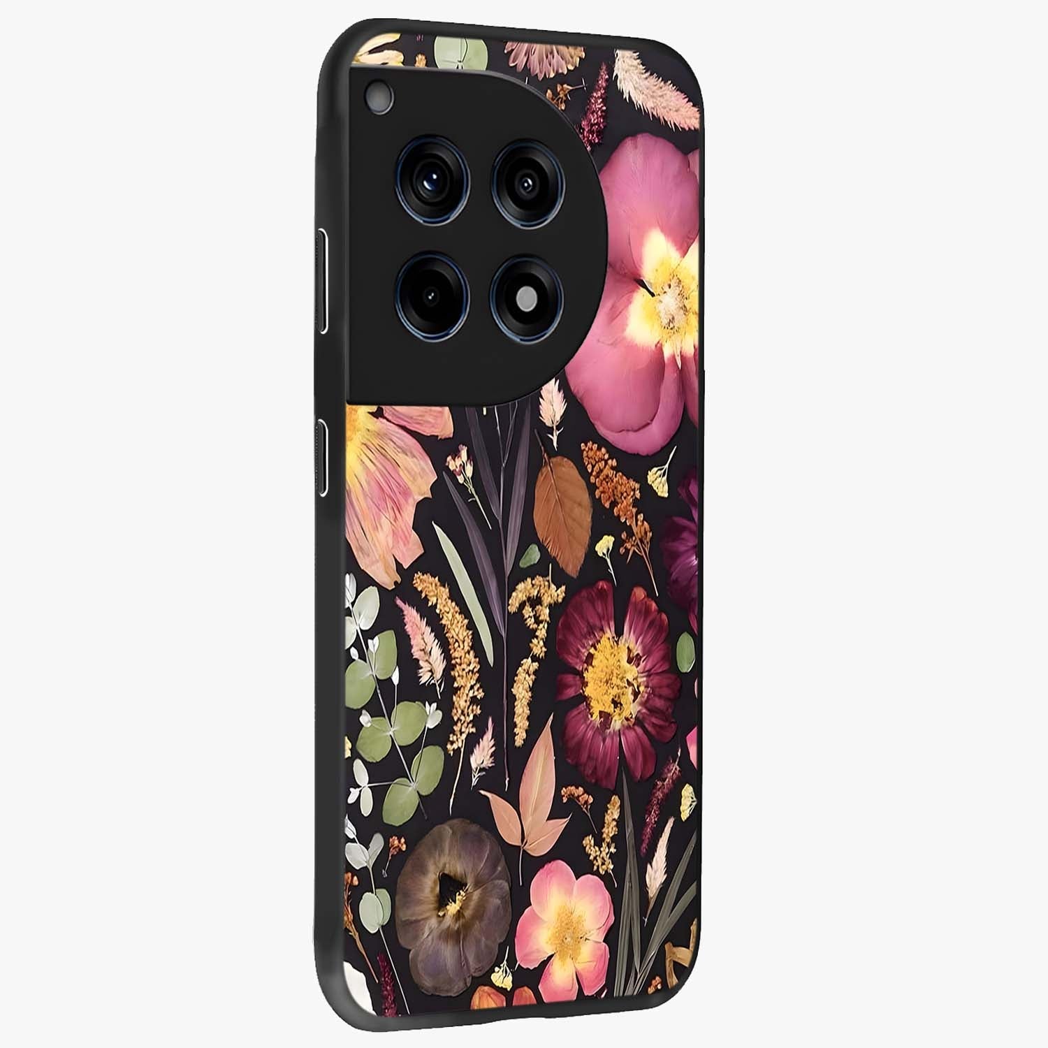 Petal Dream Tapestry Glass Case for 1+12R side perspective highlighting woven floral textures and sleek build