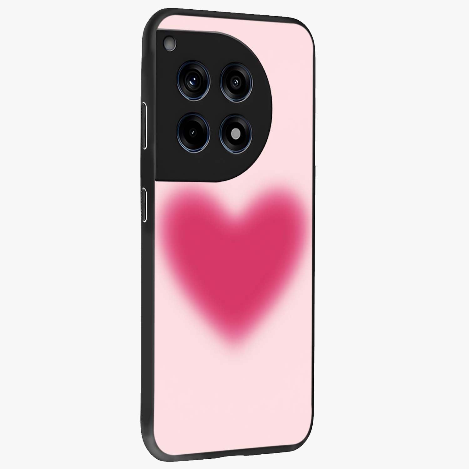 Pink Aura Heart Glass Case for 1+12R side perspective highlighting smooth gradients and premium edges