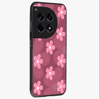 Pink Daisy Flower Pattern Glass Case for 1+12R side perspective highlighting bright floral textures and smooth build