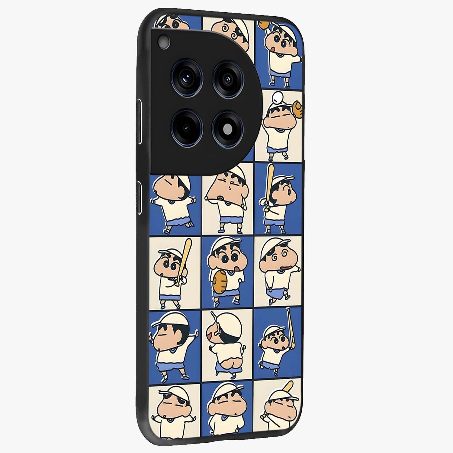Playful Shin Swing Glass Case for 1+12R side perspective highlighting dynamic illustration textures and sleek build