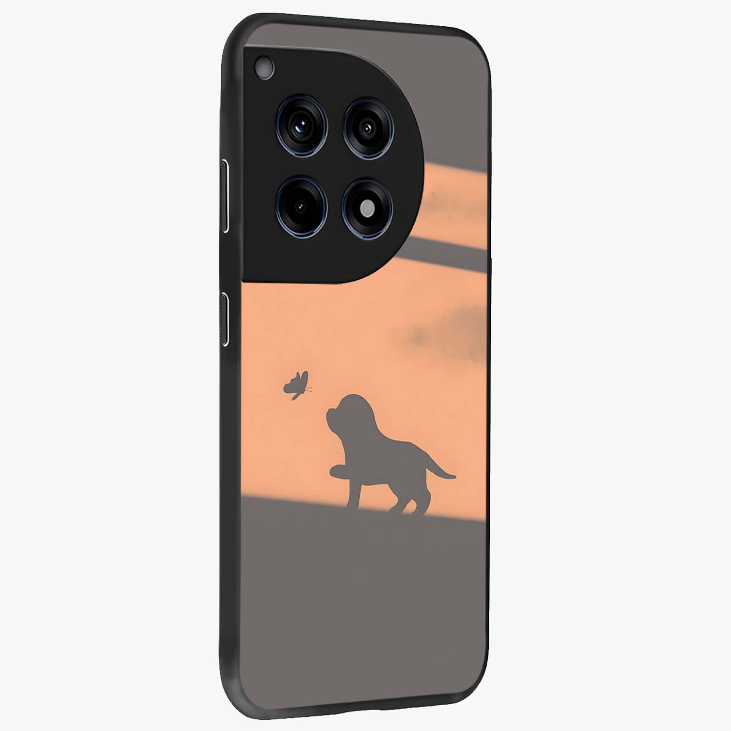 Puppy Shadow Art Glass Case for 1+12R side perspective highlighting cute illustration textures and smooth build