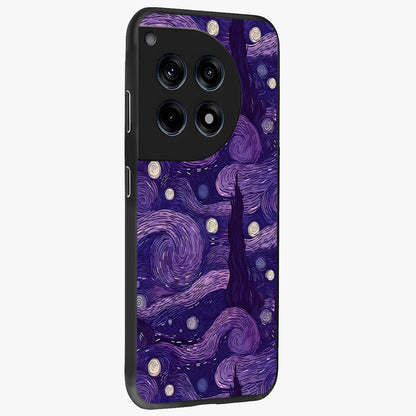 Purple Swirls Glass Case for 1+12R side perspective highlighting fluid textures and sleek premium build