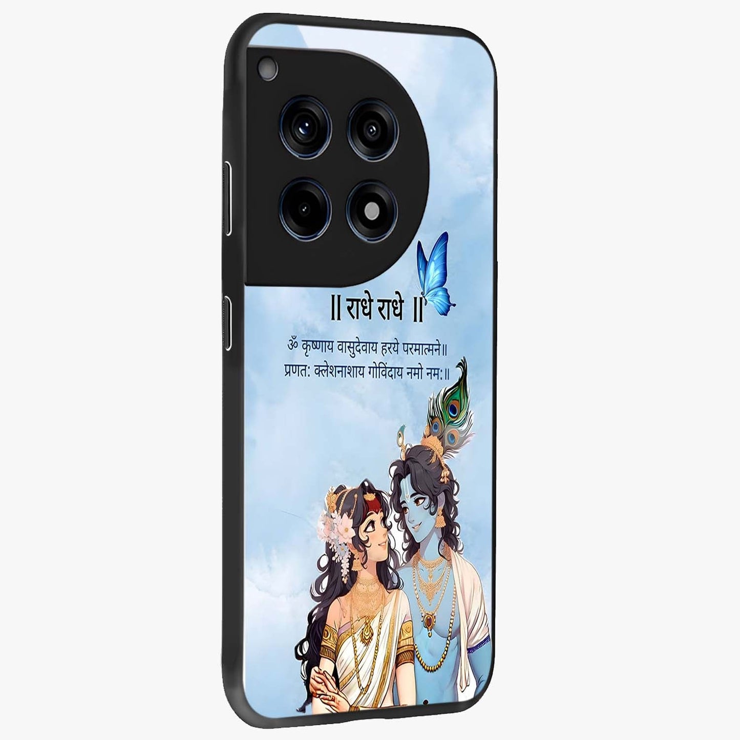 Radha Krishna Eternal Glass Case for 1+12R side perspective highlighting detailed illustration textures and smooth build