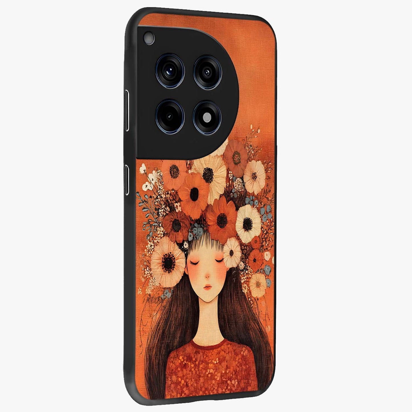 Radiant Flower Thoughts Glass Case for 1+12R side perspective highlighting refined textures and smooth build