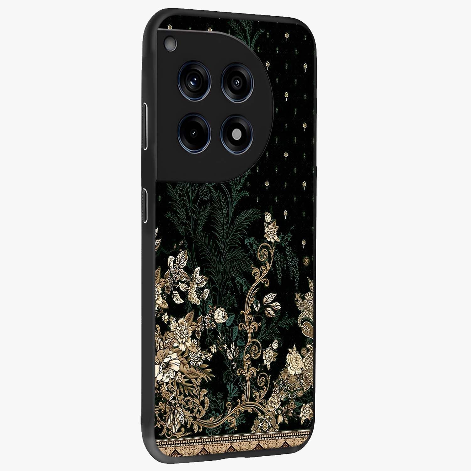 Regal Botanical Tapestry Glass Case for 1+12R side perspective highlighting detailed floral textures and sleek premium build