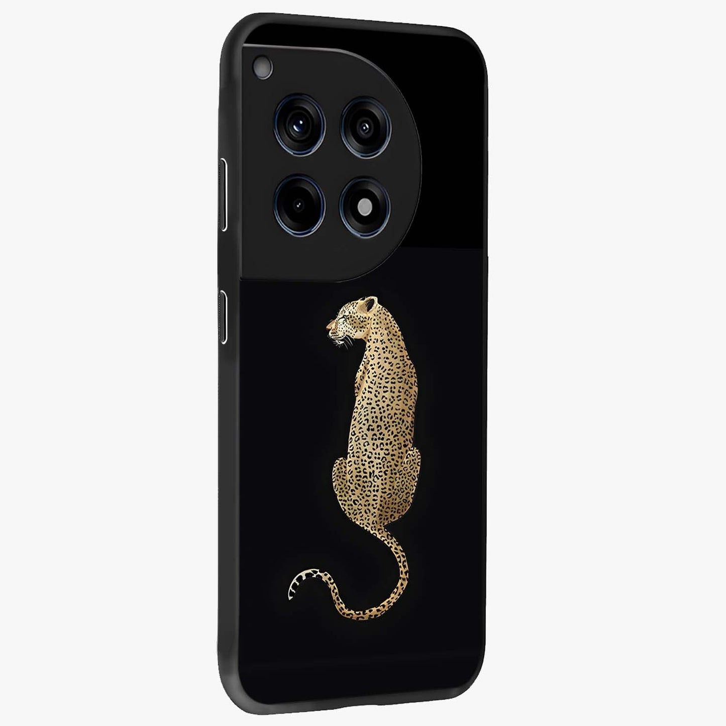 Regal Leopard Glass Case for 1+12R side perspective highlighting fierce pattern detailing and premium edges