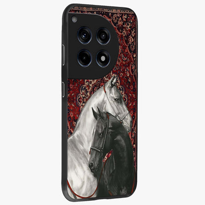 Regal Stallion Tapestry Glass Case for 1+12R side perspective highlighting intricate equestrian textures and premium edges