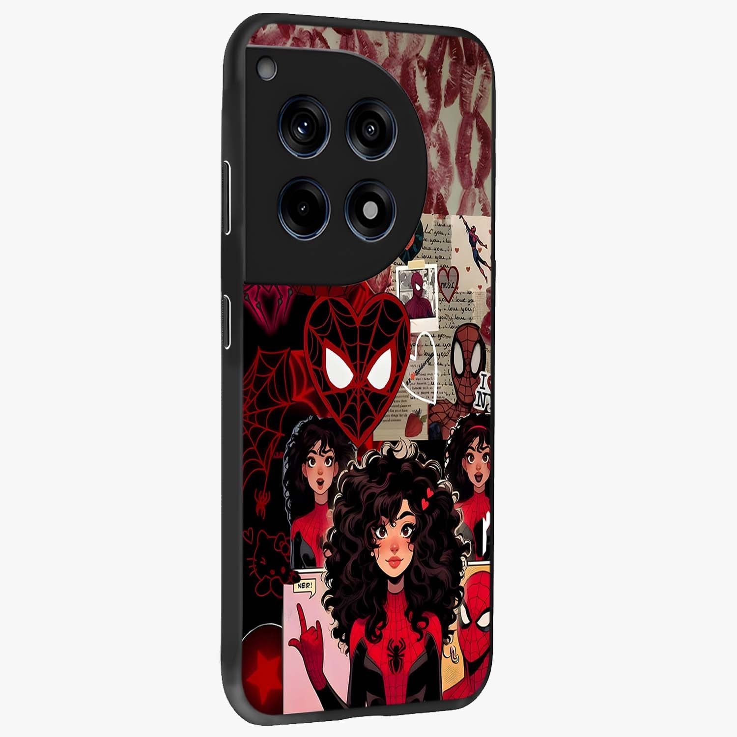 Spider Love Story Glass Case for 1+12R side perspective highlighting dynamic character textures and premium edges