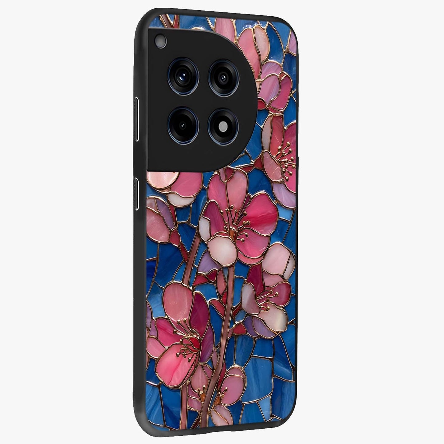 Stained Bloom Grace Glass Case for 1+12R side perspective highlighting intricate bloom textures and smooth premium build