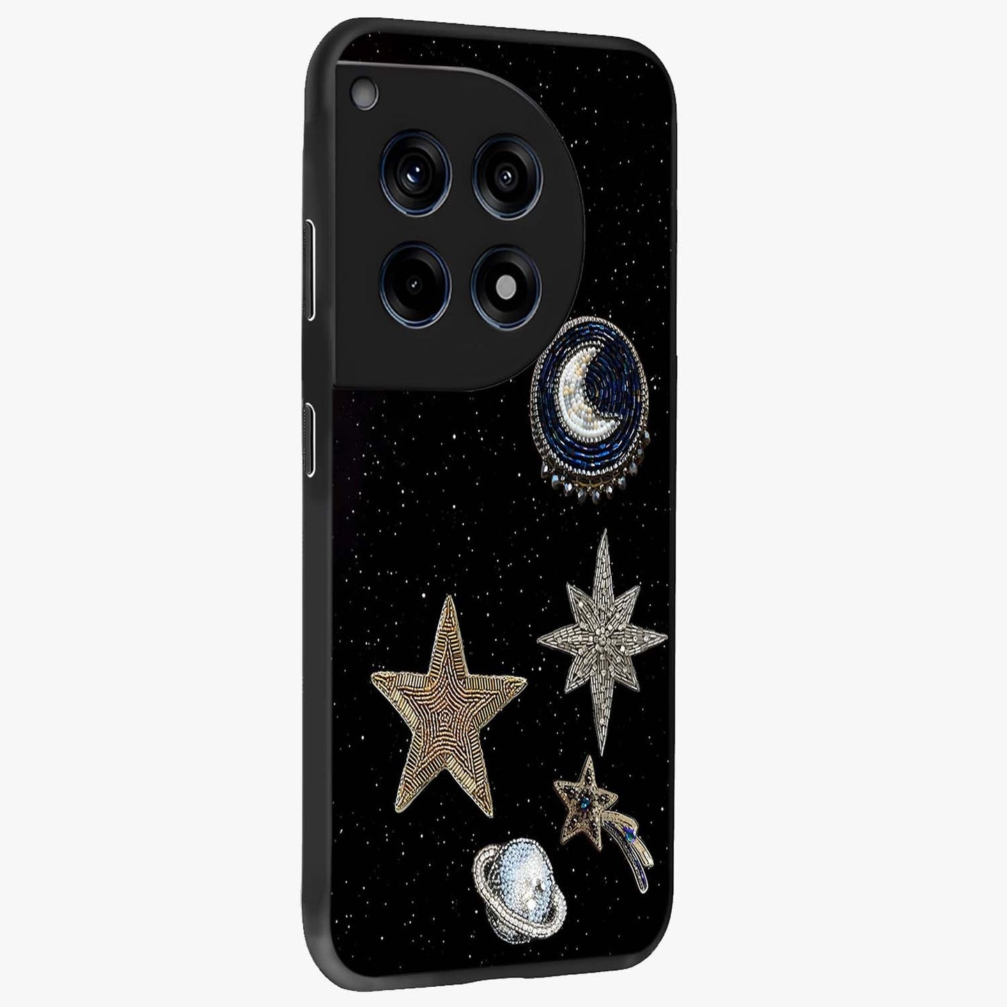Starlit Cosmic Dreams Glass Case for 1+12R side perspective highlighting luminous textures and premium edges