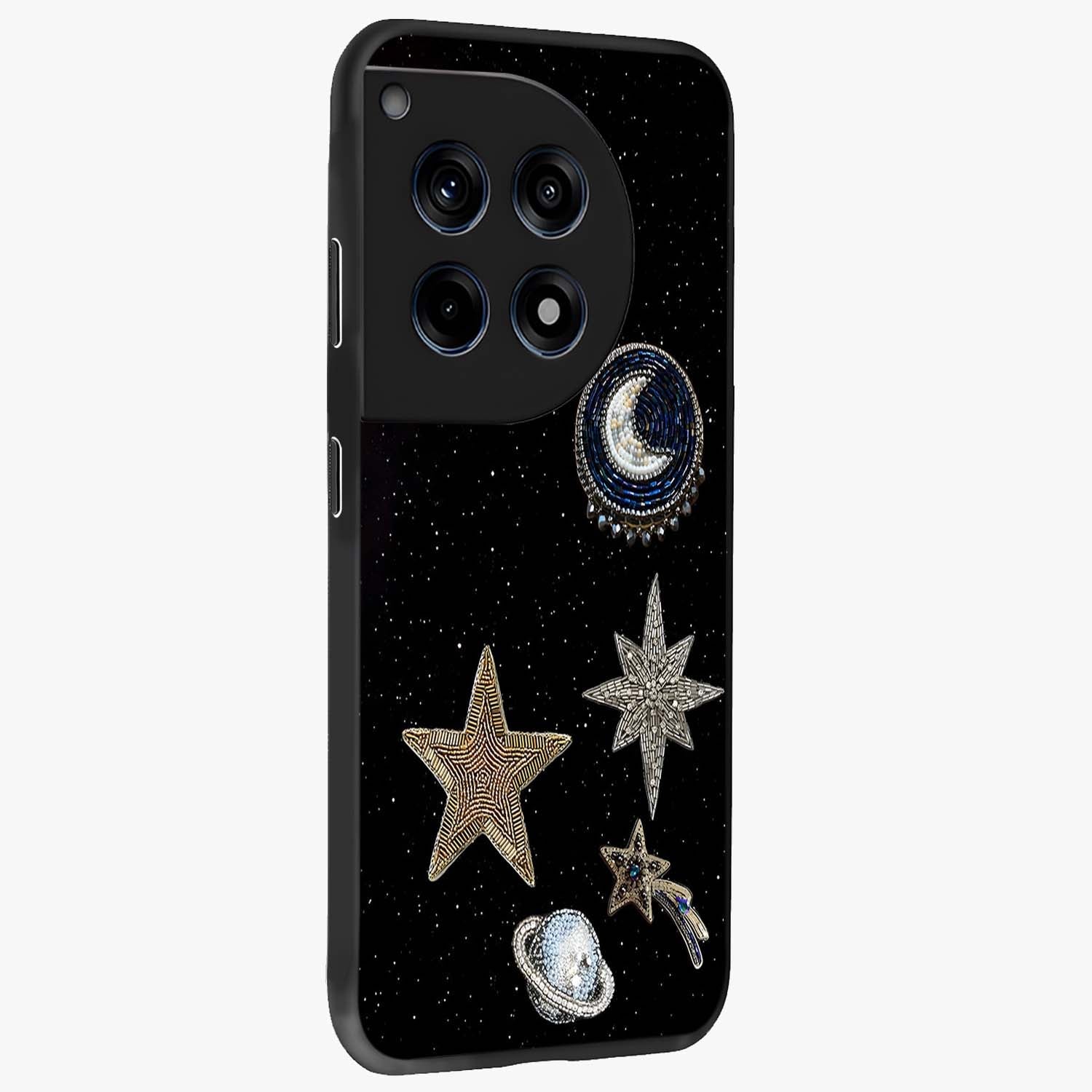 Starlit Cosmic Dreams Glass Case for 1+12R side perspective highlighting luminous textures and premium edges