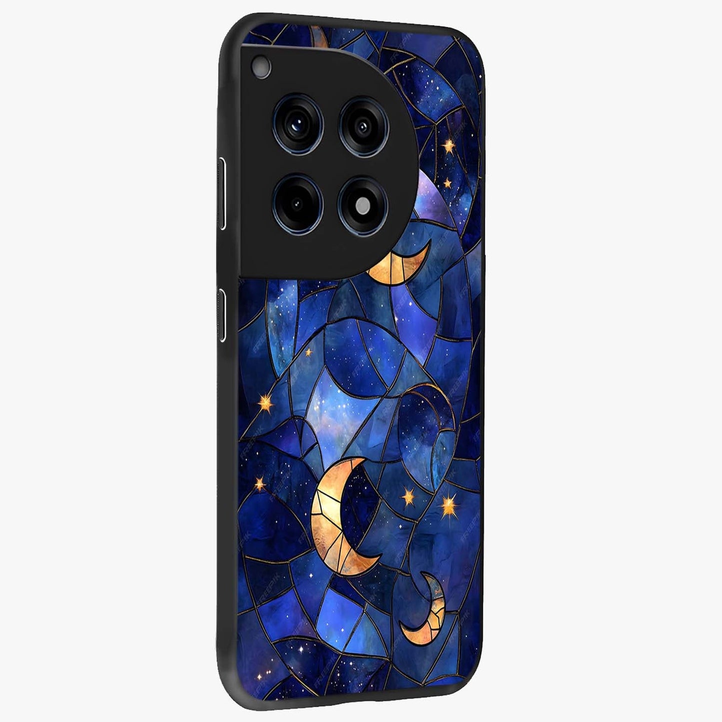 Starlit Sky Tapestry Glass Case for 1+12R side perspective highlighting intricate celestial textures and premium edges