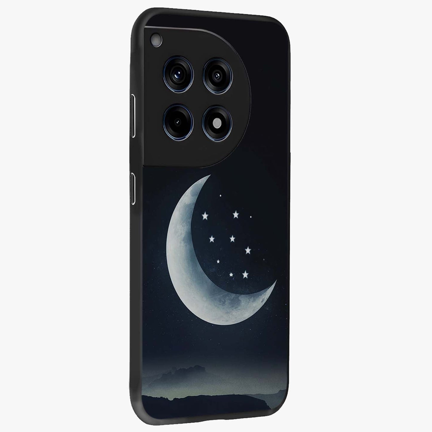 Starry Moon Pattern Glass Case for 1+12R side perspective highlighting celestial textures and premium edges