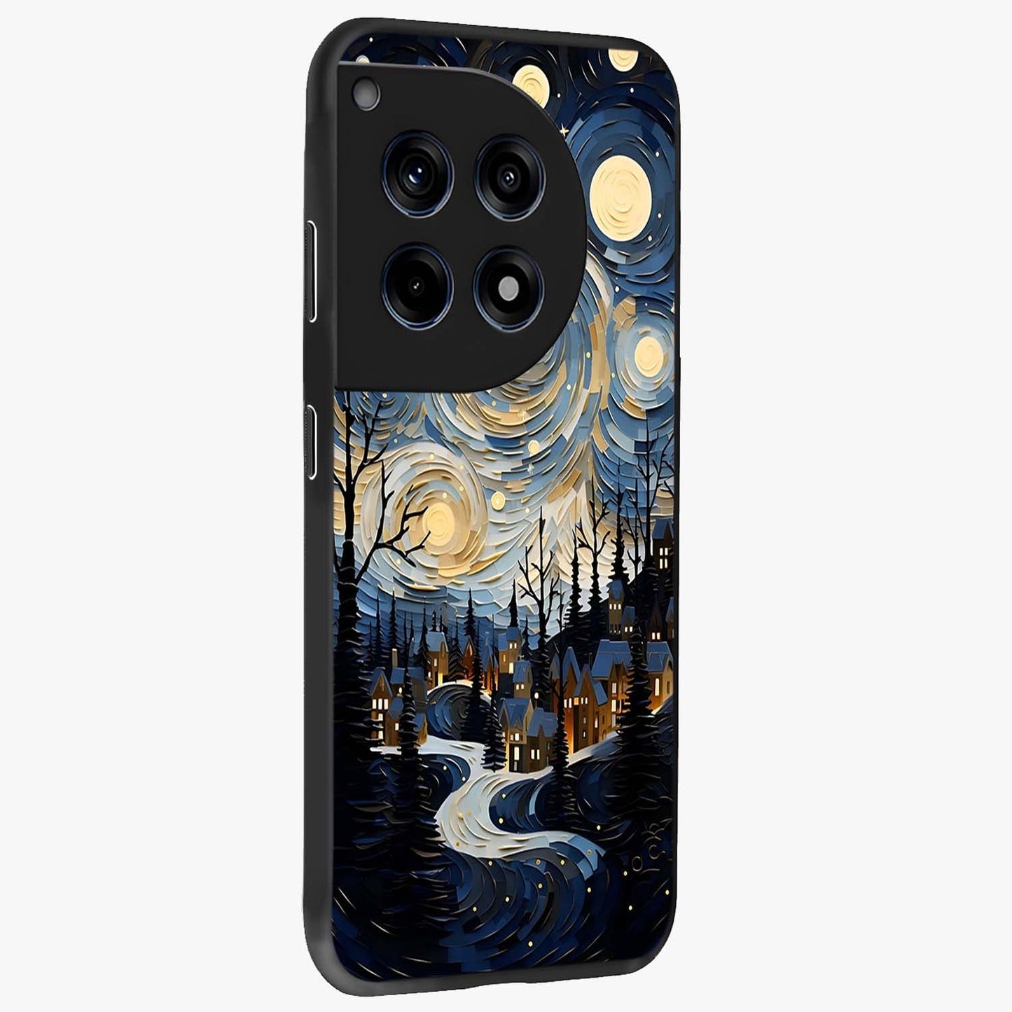 Starry Winter Town Glass Case for 1+12R side perspective highlighting serene landscape textures and premium edges