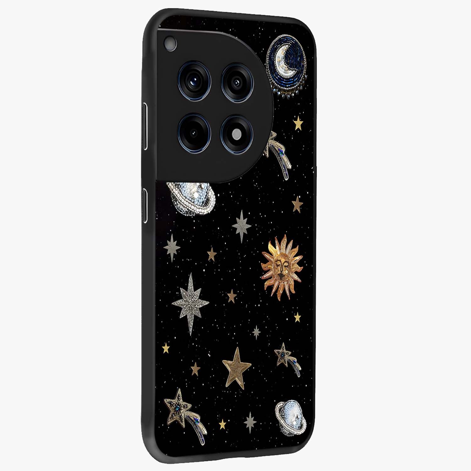 Stars and Planets Brooches Glass Case for 1+12R side perspective highlighting intricate planetary textures and sleek build