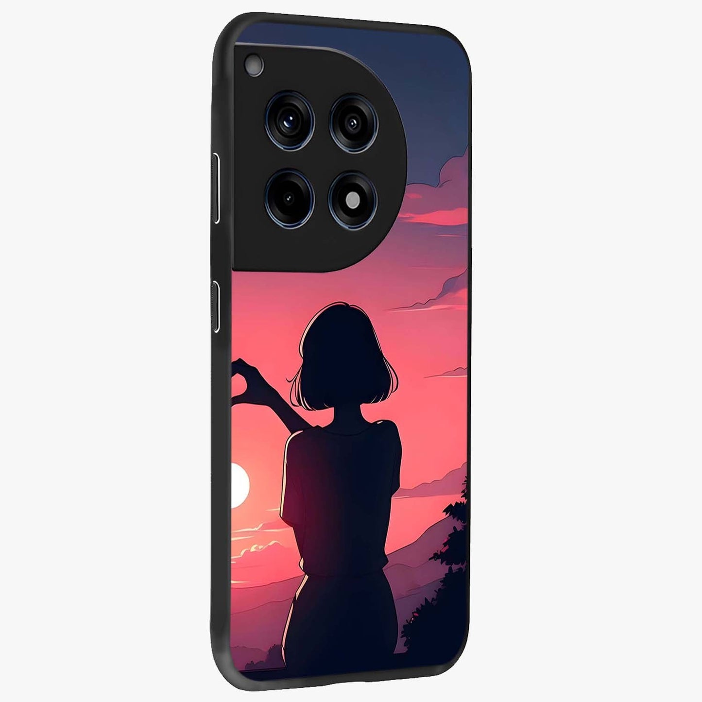 Sunset Silhouette Boy Glass Case for 1+12R side perspective highlighting dramatic horizon textures and premium edges