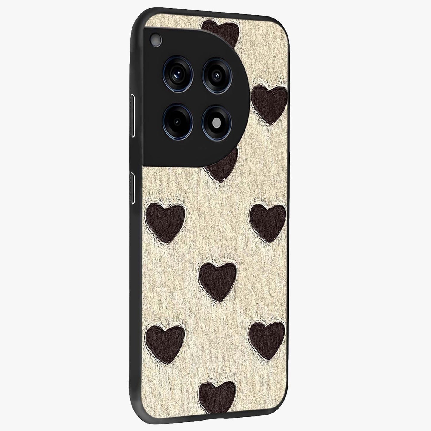Textured Love Pattern Glass Case for 1+12R side perspective highlighting soft textures and smooth premium build