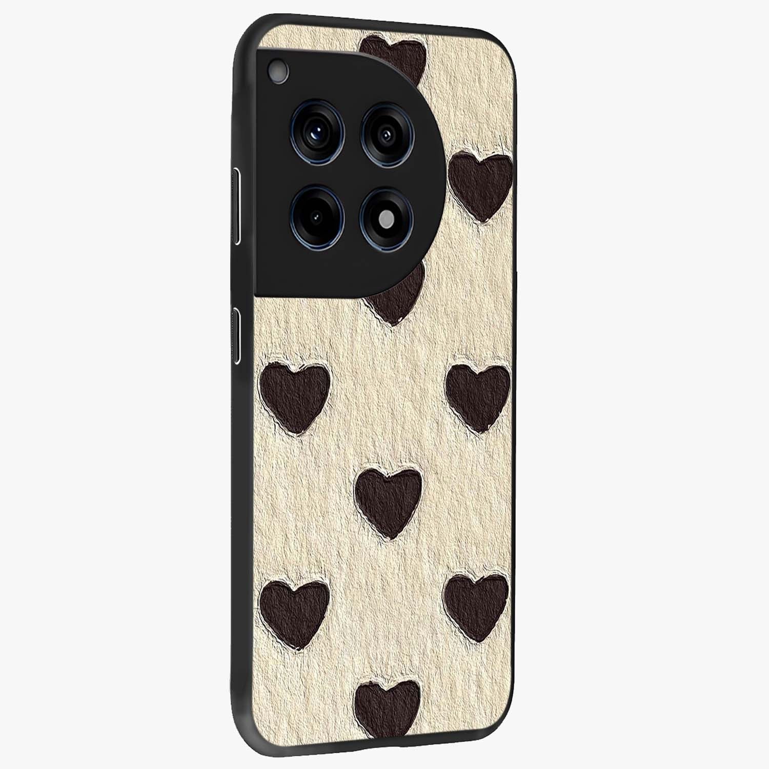 Textured Love Pattern Glass Case for 1+12R side perspective highlighting soft textures and smooth premium build
