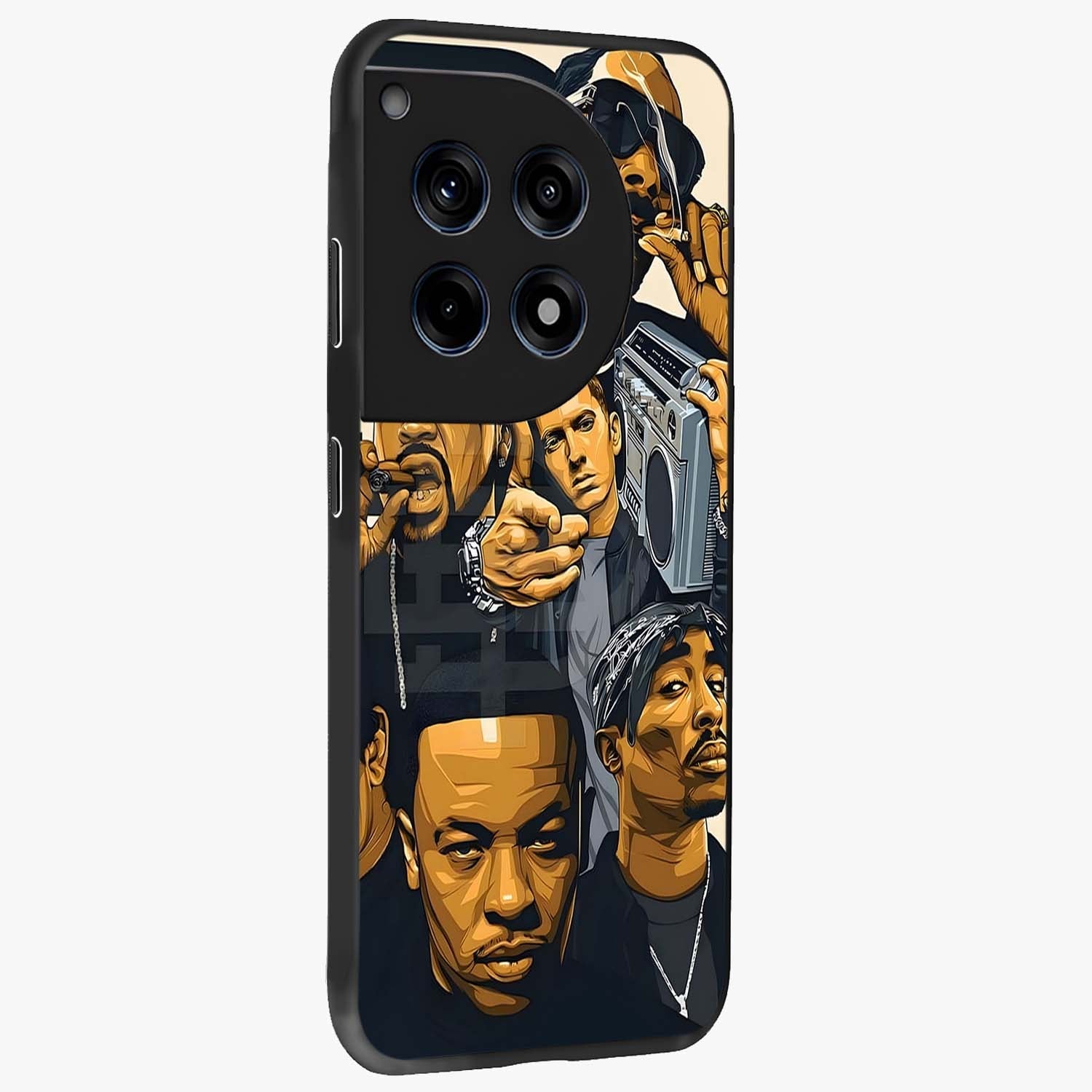 Urban Rap Legends Glass Case for 1+12R side perspective highlighting graphic textures and premium edges