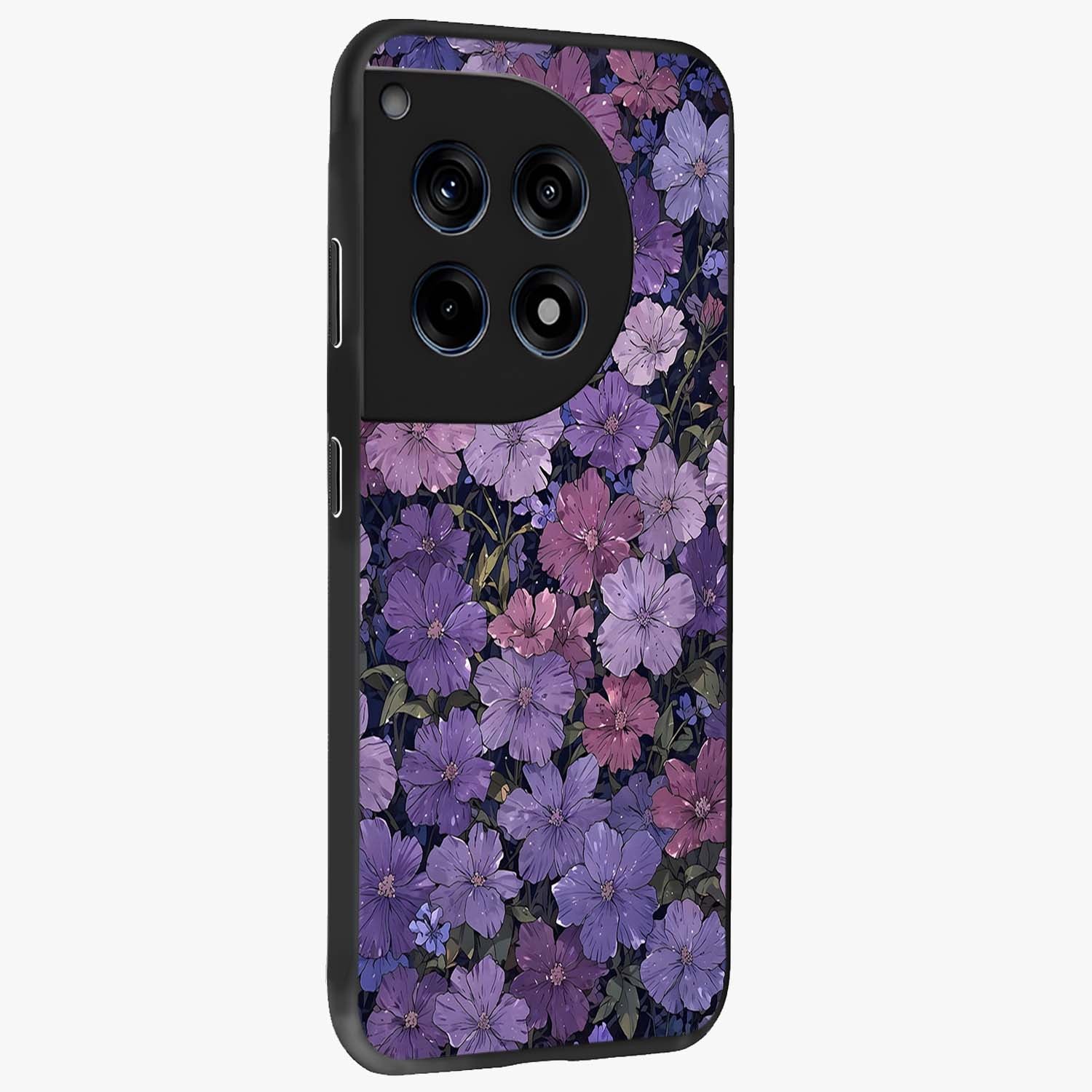 Velvet Bloom Tapestry Glass Case for 1+12R side perspective highlighting intricate bloom textures and premium edges