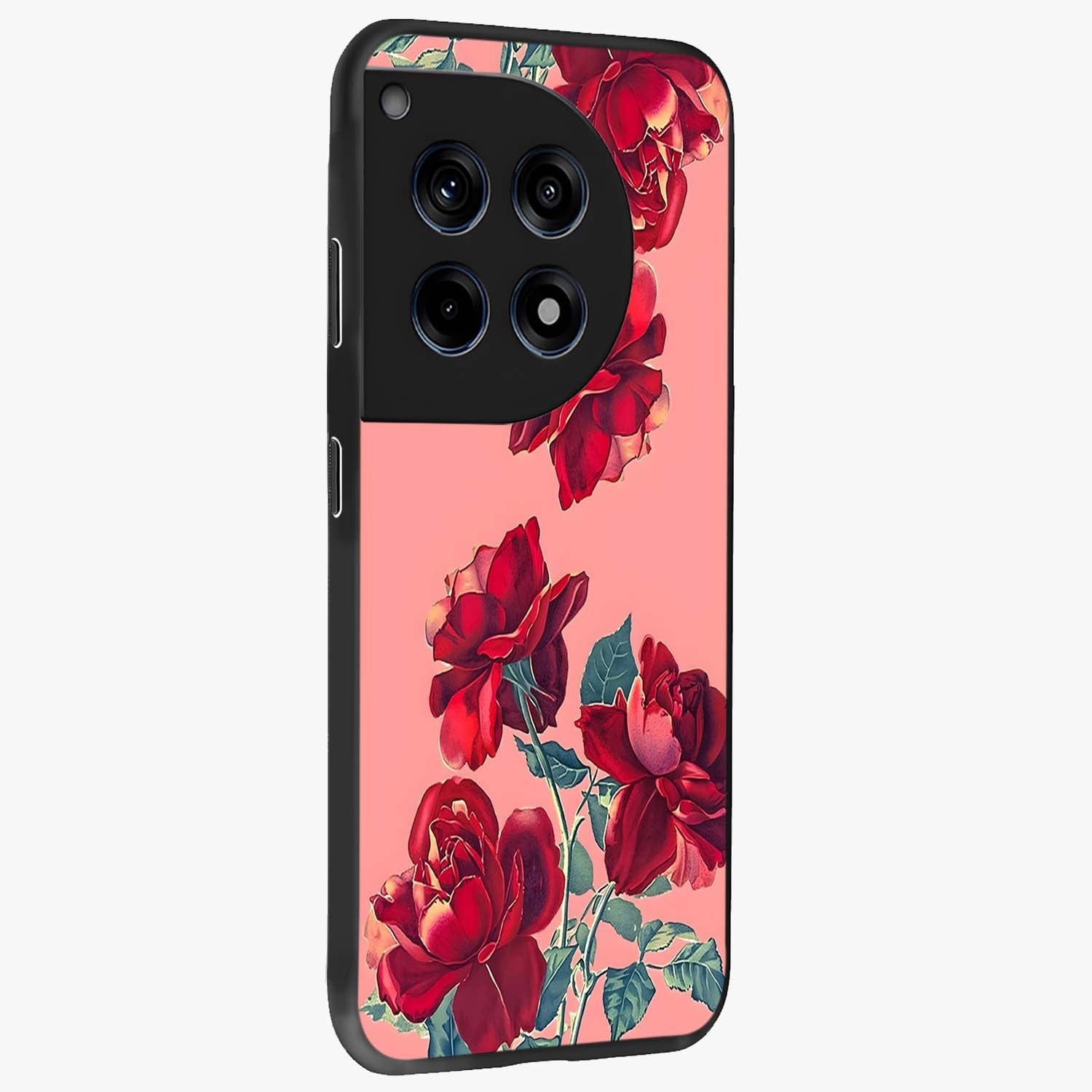 Vintage Rose Beauty Glass Case for 1+12R side perspective highlighting refined floral textures and smooth premium build