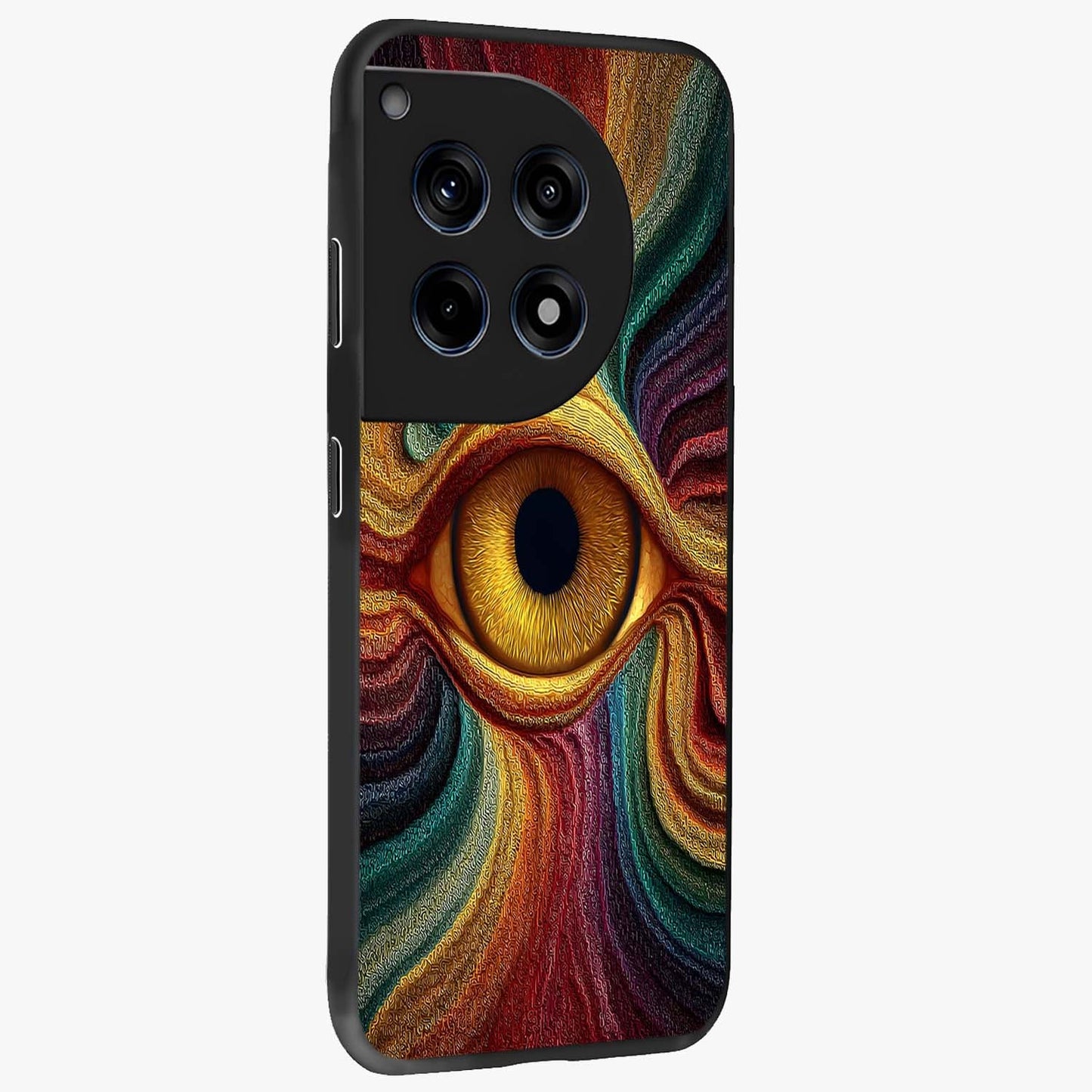 Visionary Flame Core Glass Case for 1+12R side perspective highlighting dynamic textures and sleek premium build