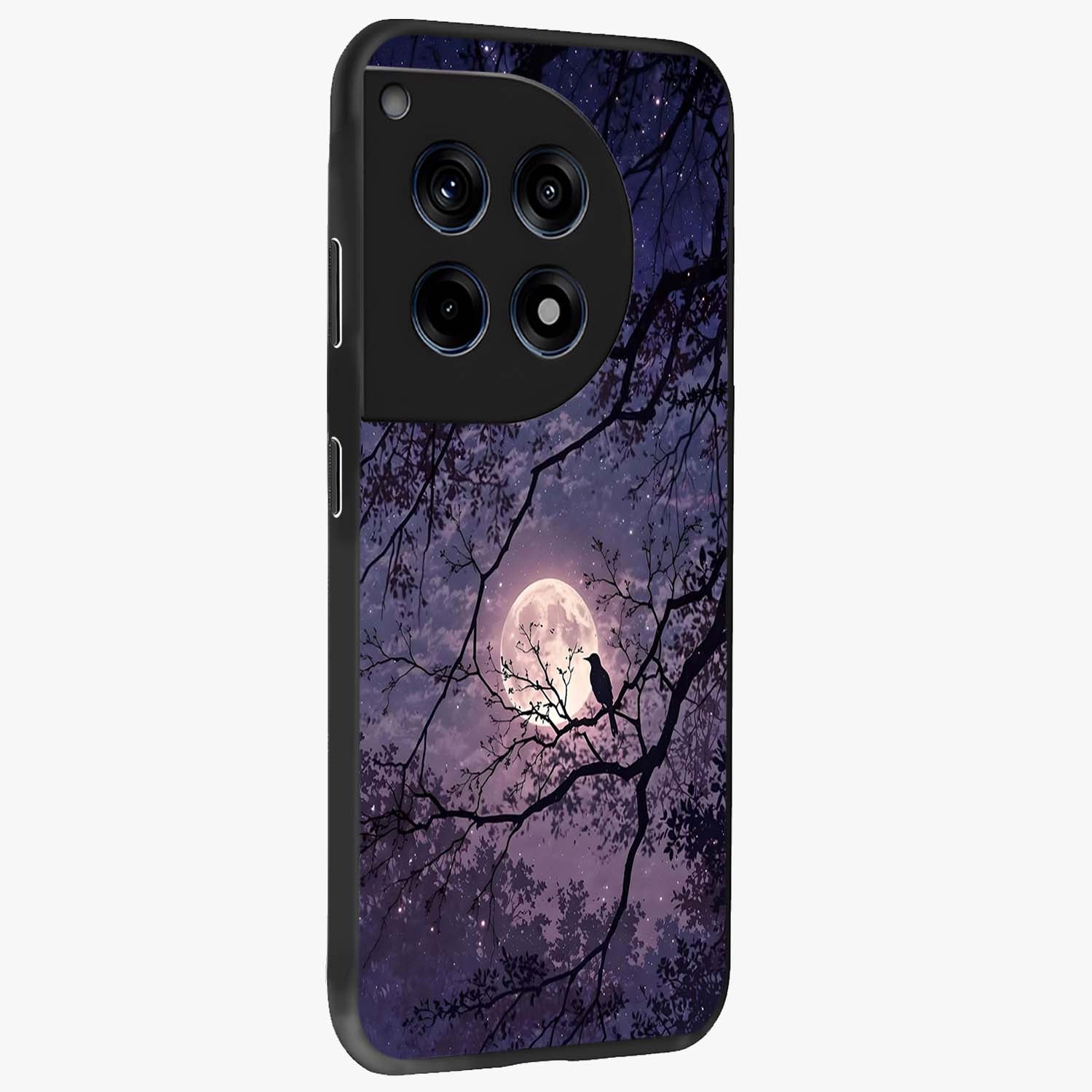 Whispering Moon Silence Glass Case for 1+12R side perspective highlighting smooth lunar textures and sleek premium build
