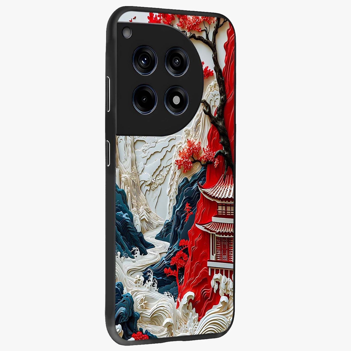 Whispers of Sakura Waves Glass Case for 1+12R side perspective highlighting delicate sakura textures and sleek premium build