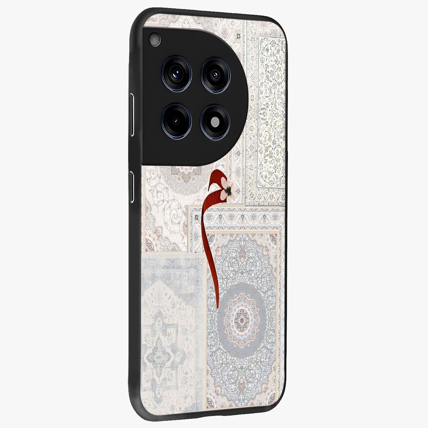 White Aesthetic Bow Glass Case for 1+12R side perspective highlighting subtle textures and smooth premium build