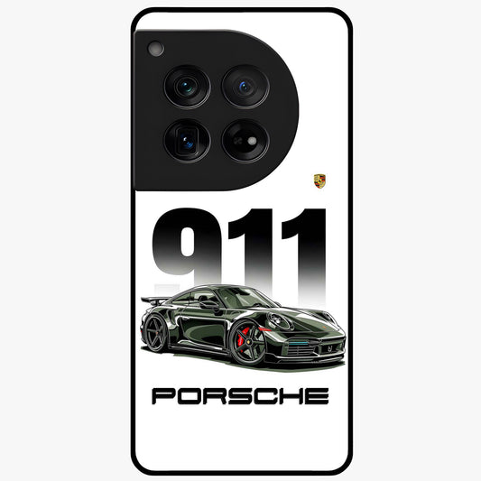 911 Turbo Dominance Glass Case for 1+12 bold front view featuring large 911 graphic and detailed green Porsche sports car artwork