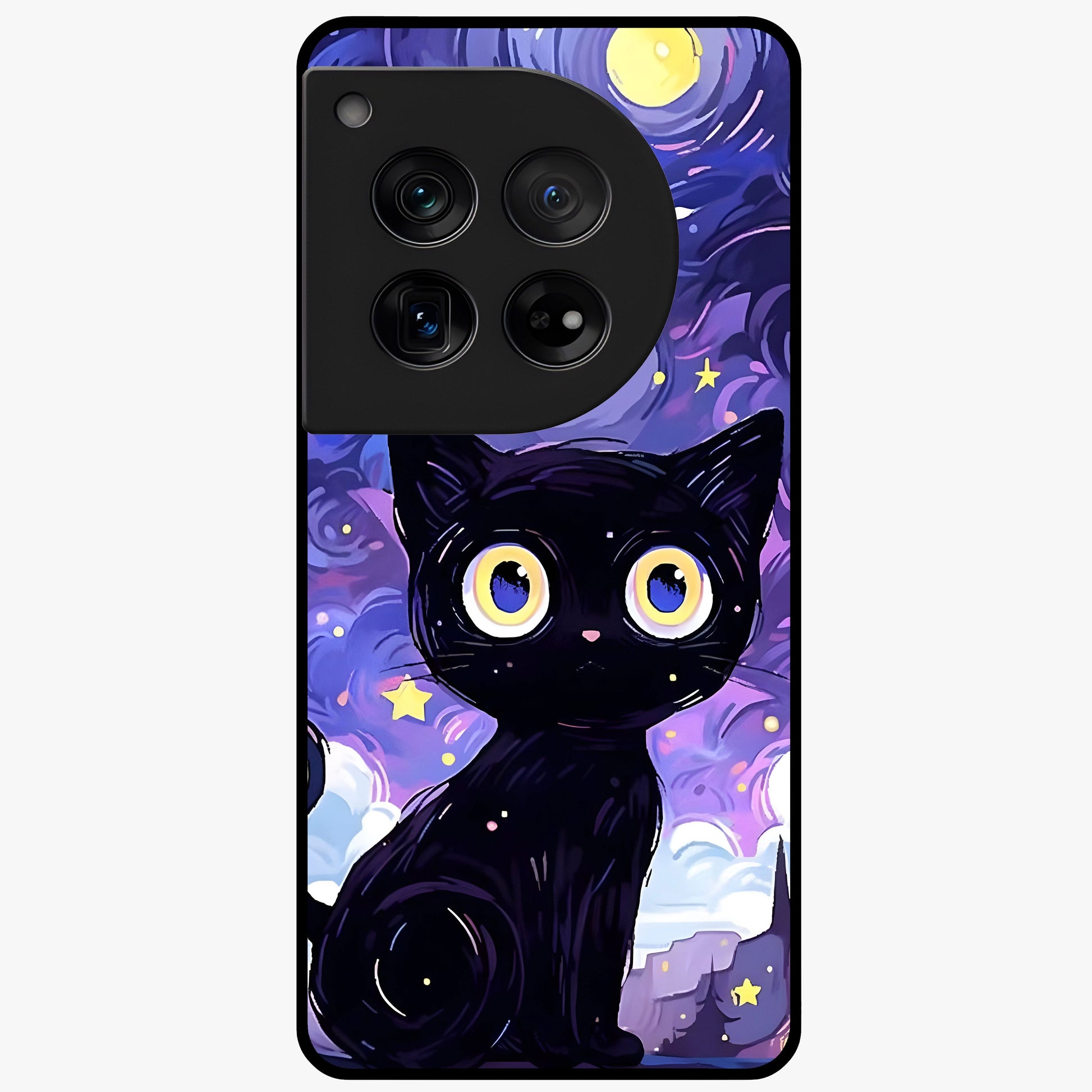 Abstract Cat Art Glass Case for 1+12 vibrant front view featuring modern artistic cat illustration