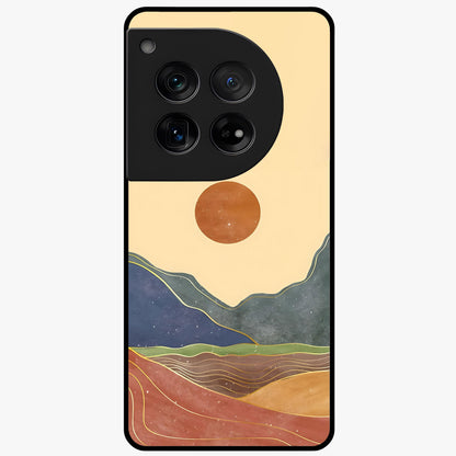 Abstract Mountain Glow Glass Case for 1+12 front view featuring glowing mountain landscape artwork