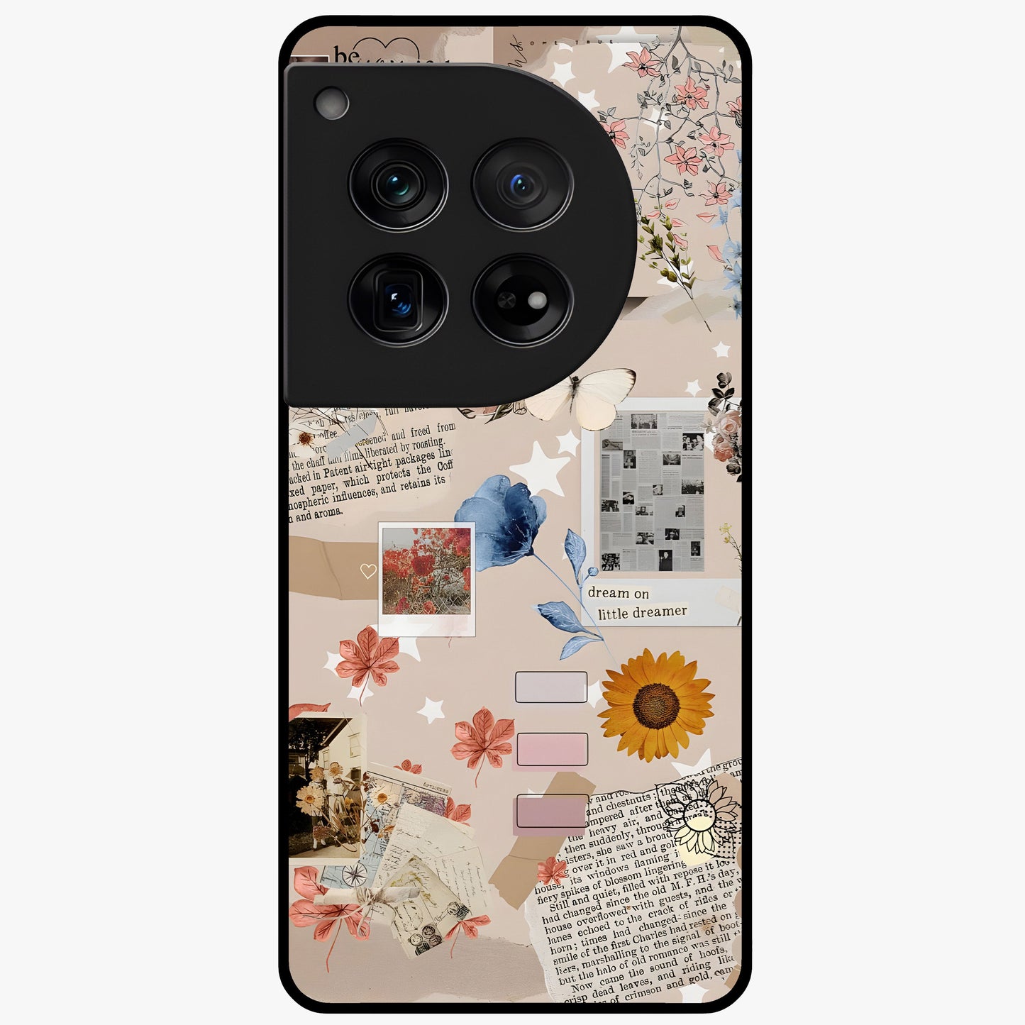 Aesthetic Butterfly Glass Case for 1+12 front view featuring elegant butterfly artwork with soft aesthetic tones