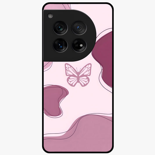 Aesthetic Pinkish Custom Name Butterfly Glass Case for 1+12 elegant front view featuring pink butterfly artwork with personalized name design