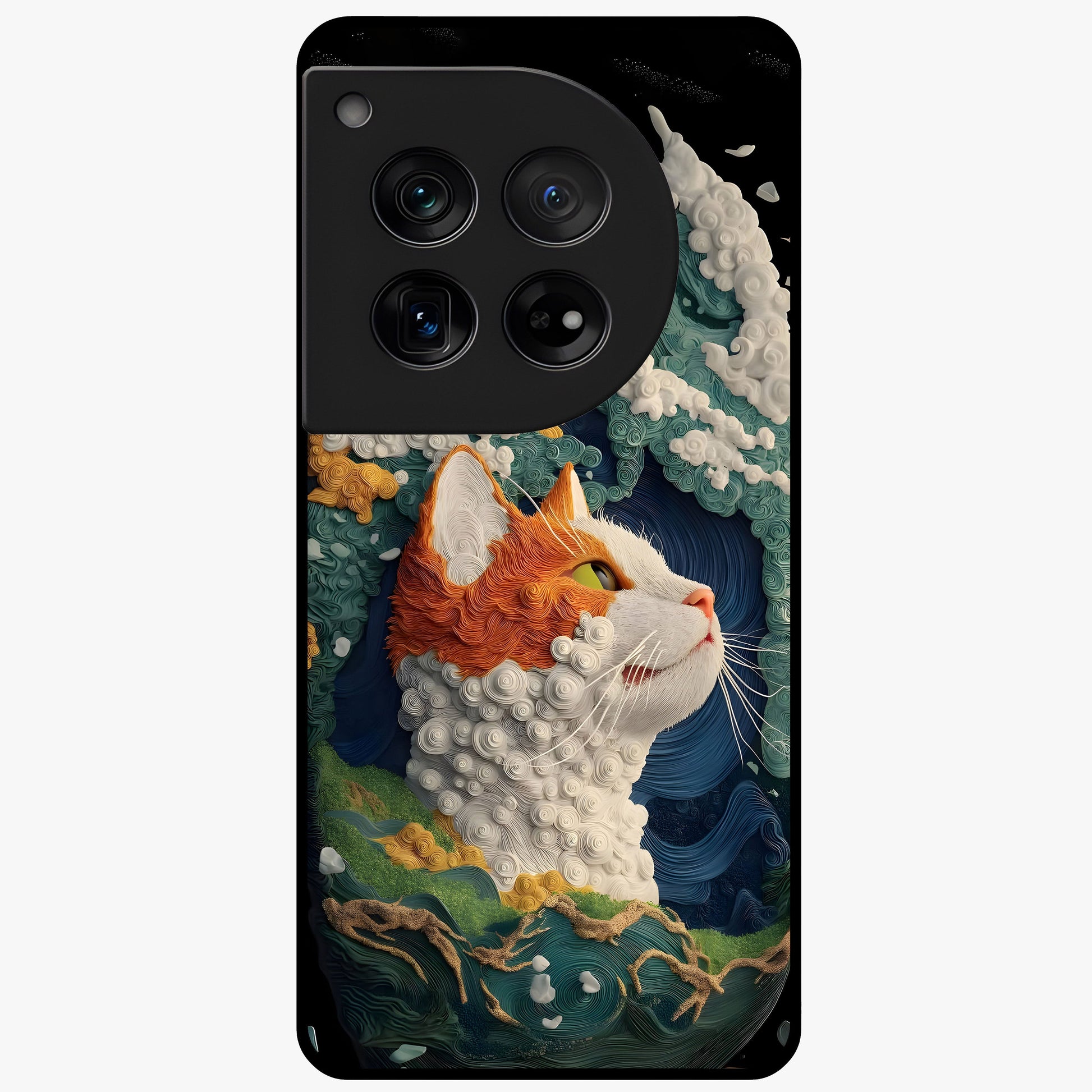 Aurora Cat Dreams Glass Case for 1+12 dreamy front view featuring glowing cat artwork with aurora tones