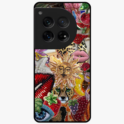 Beaded Fashion Jungle Glass Case for 1+12 bold front view featuring beaded jungle themed artwork