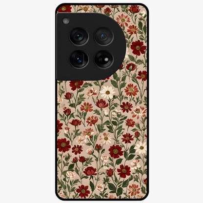 Biege Flower With Leaf Glass Case for 1+12 front view featuring soft beige floral artwork with leaf detailing