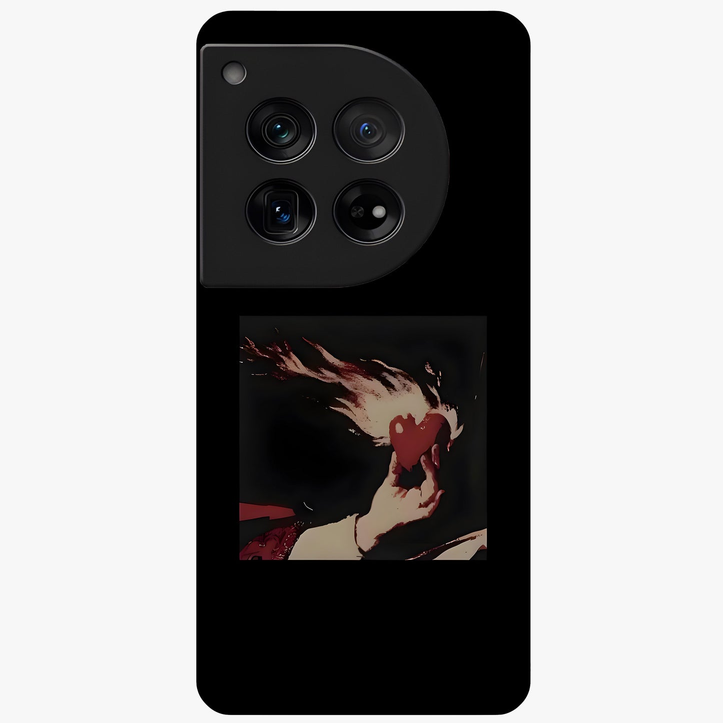 Blazing Heart Faith Glass Case for 1+12 showing full back design in clean flat view with fiery heart artwork and glossy glass finish.
